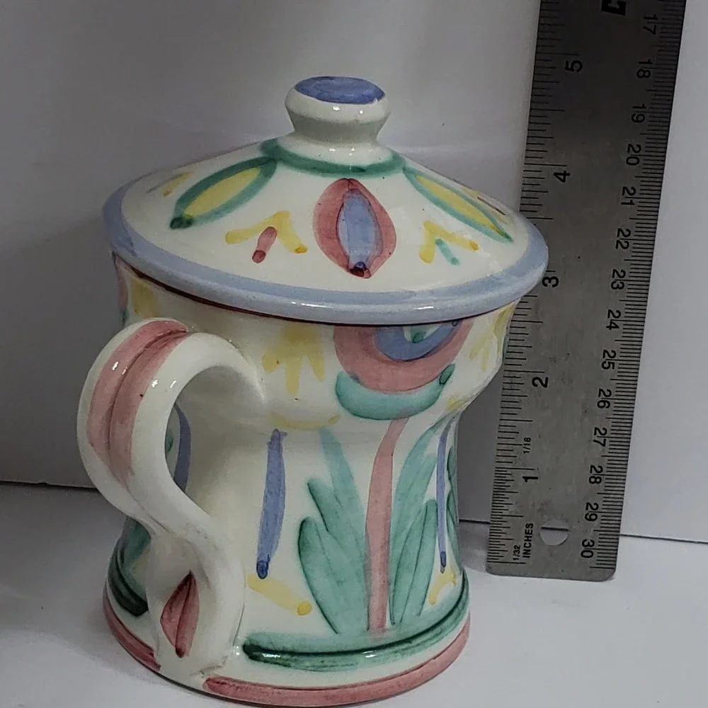 VIETRI‎ Italy 1986 Hand Painted Ceramic Sugar Bowl with Lid Floral Design